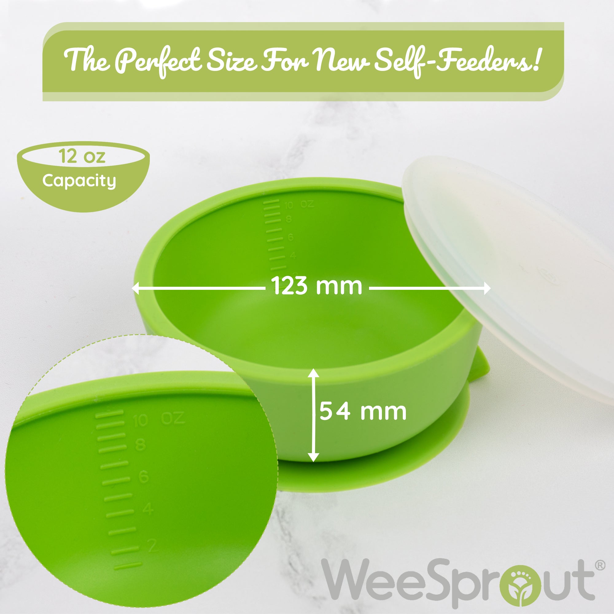 WeeSprout Suction Bowls for Baby (Set of 2) - 100% Silicone Toddler Bowl w/Plastic Lid - Leak Proof Feeding Supplies - Dishwashe