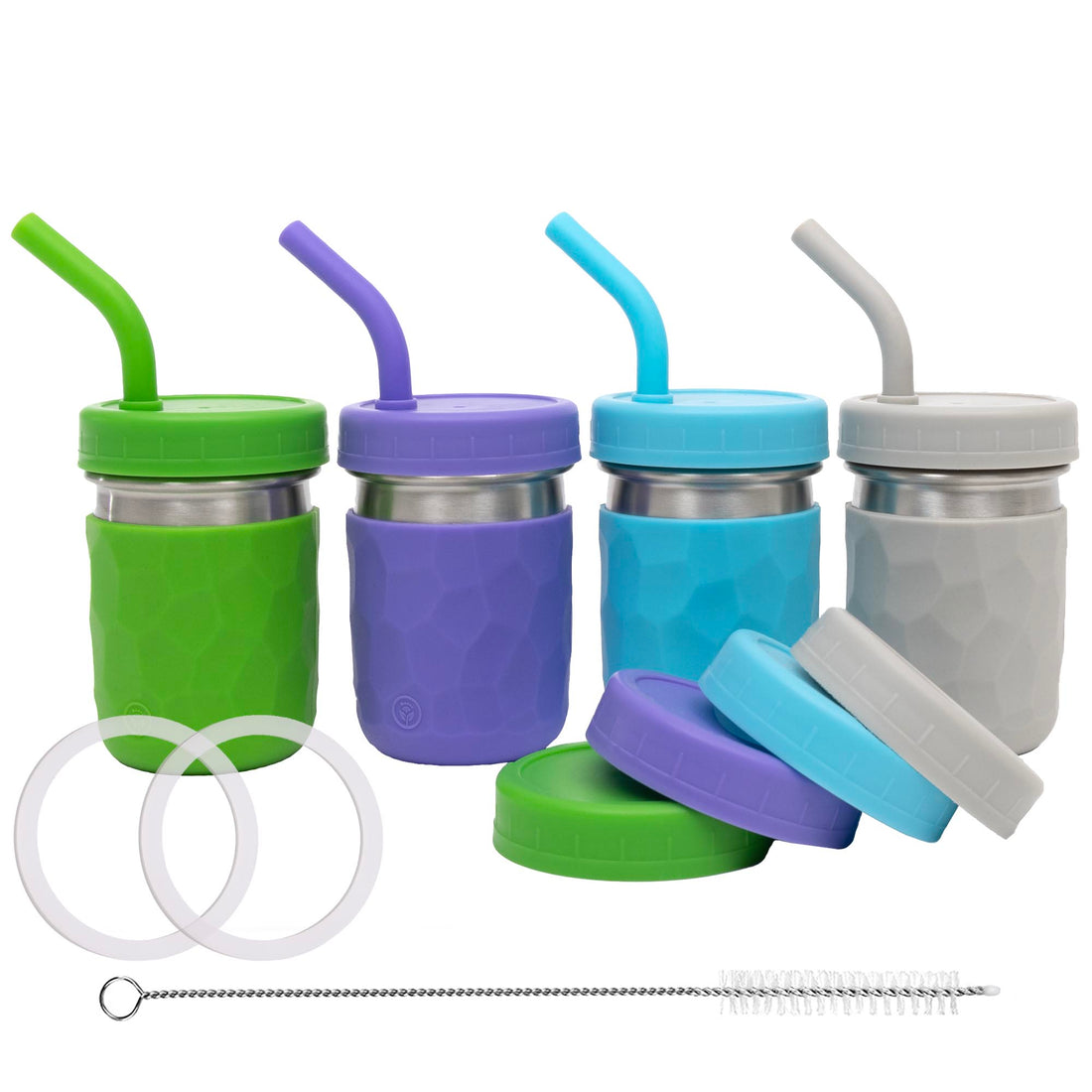 WeeSprout 2-in-1 Drinking Cups for Kids, Durable 304 Stainless Steel Cups, Silicone Straws with Straw Stoppers, Premium Hard Plastic Twist Lids