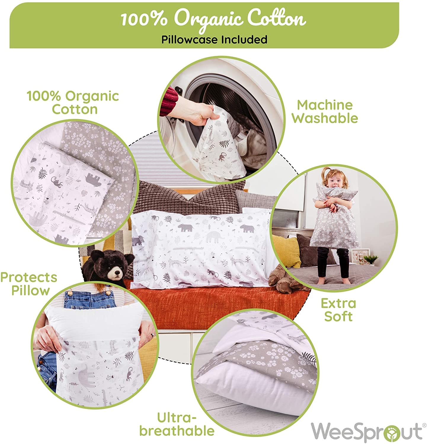 Organic Cotton Toddler Pillow &amp; Pillowcase