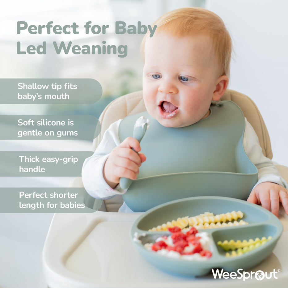 WeeSprout | Baby Led Weaning Silicone Spoons with Travel Case | Set of 3