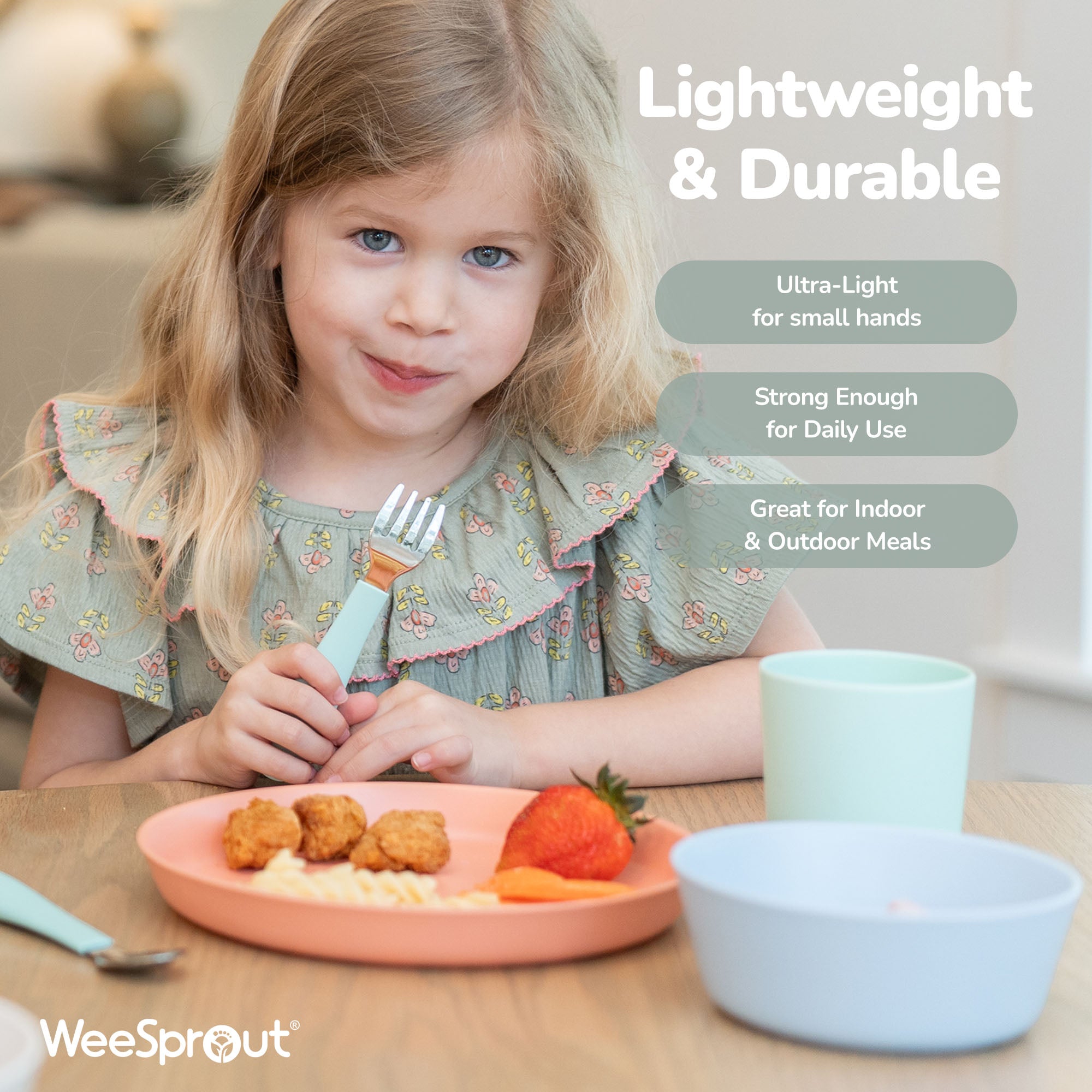 WeeSprout | Bamboo Kids Plates Divided Suction Design | Set of 4