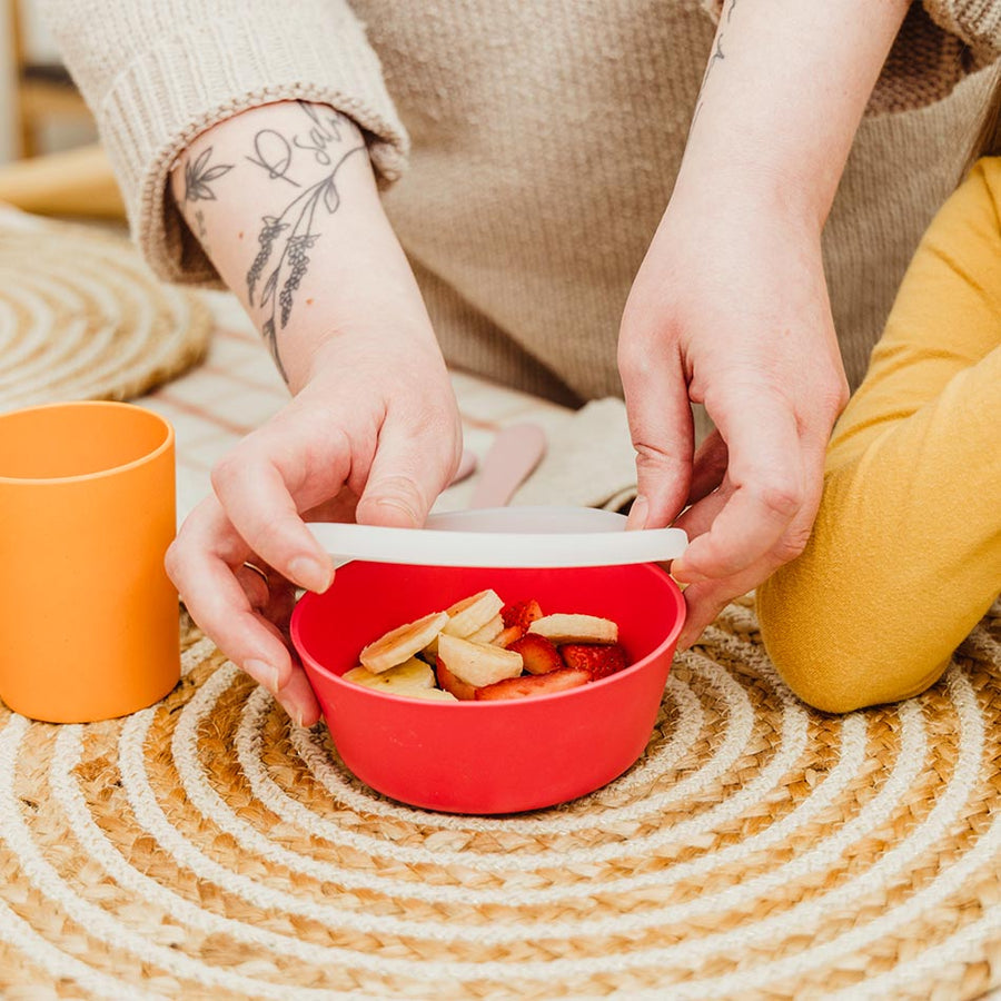 Bamboo Bowl with lid, printed with pink Coral