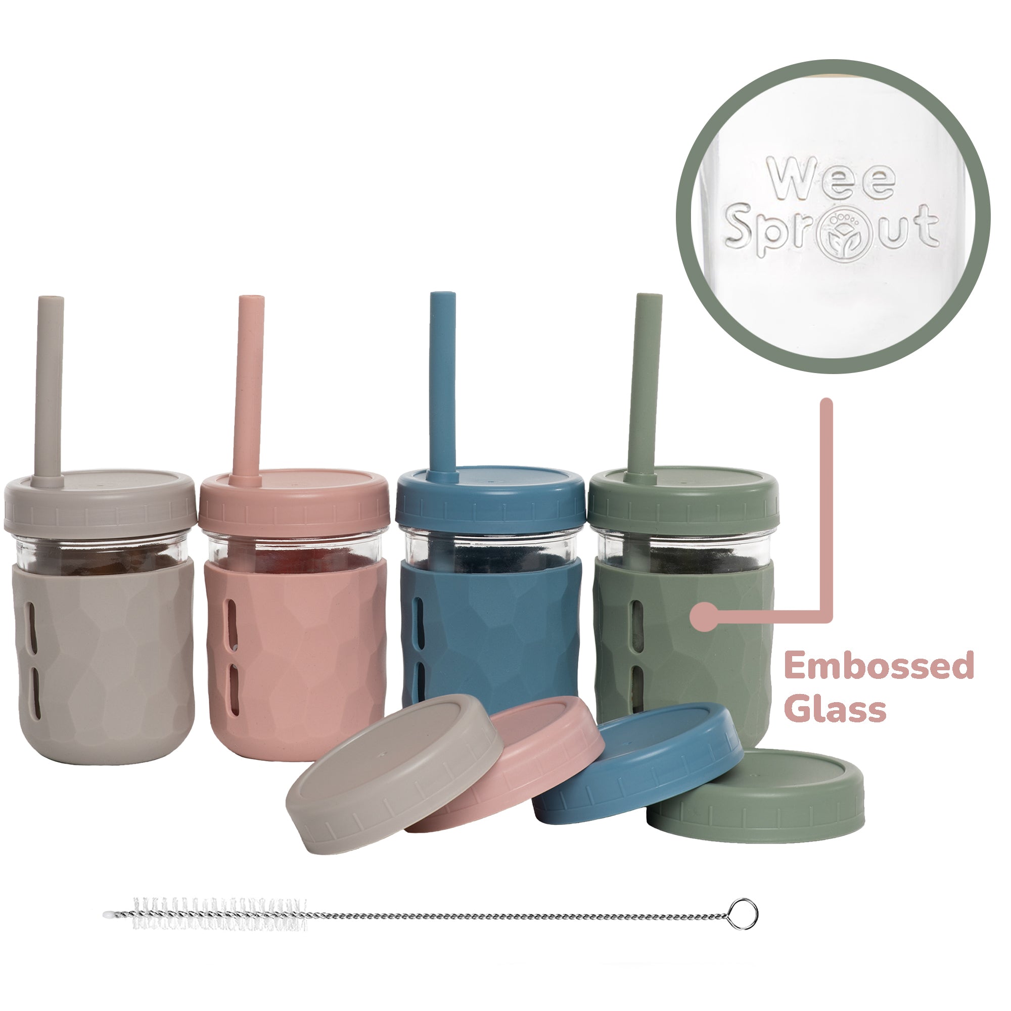 3-in-1 Glass Cups for Kids – 8 oz or 12 oz (Set of 4)