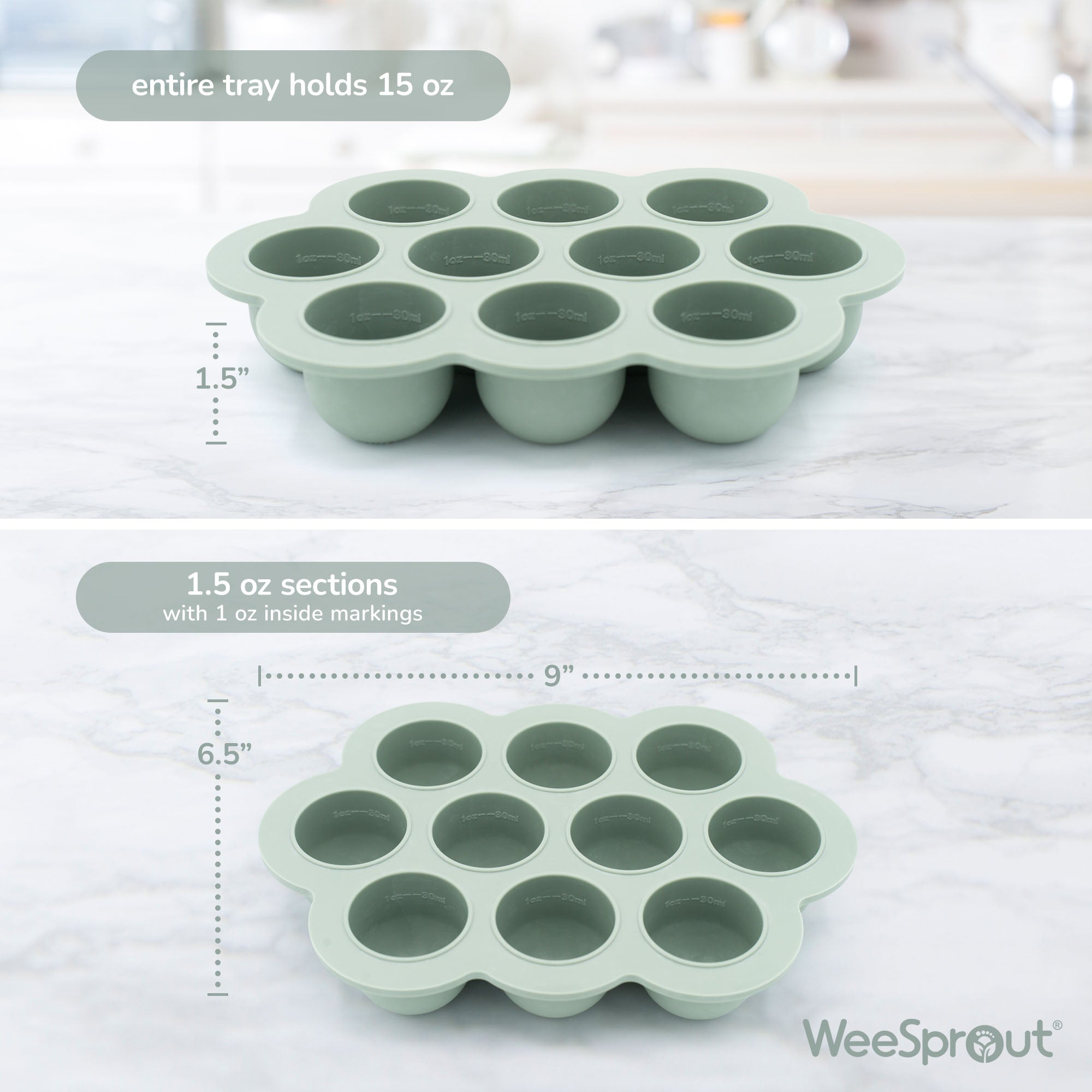 Silicone Baby Food Freezer Tray – 1.5 oz Sections