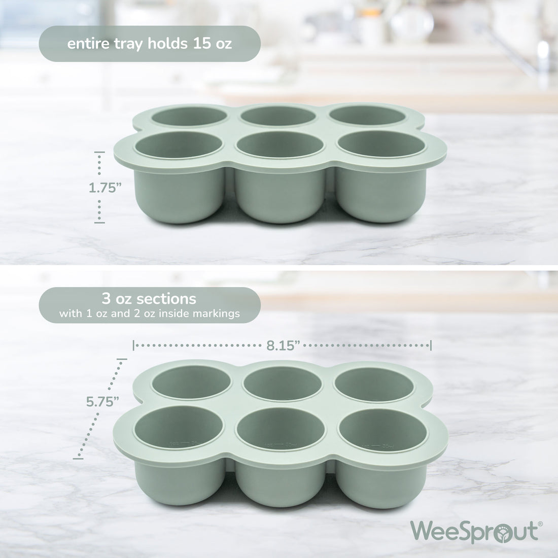 Silicone Baby Food Freezer Tray – 3 oz Sections