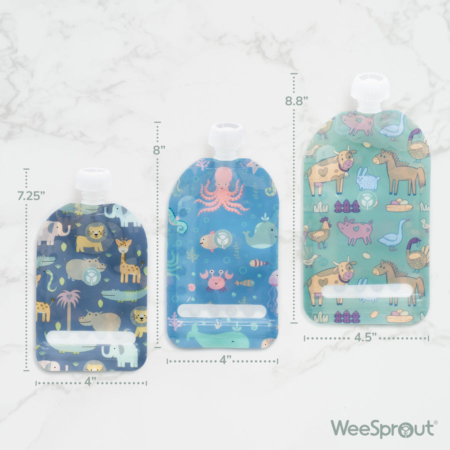 Reusable Food Pouches – Available in 3.4 oz, 5 oz, 7 oz, and Variety Packs