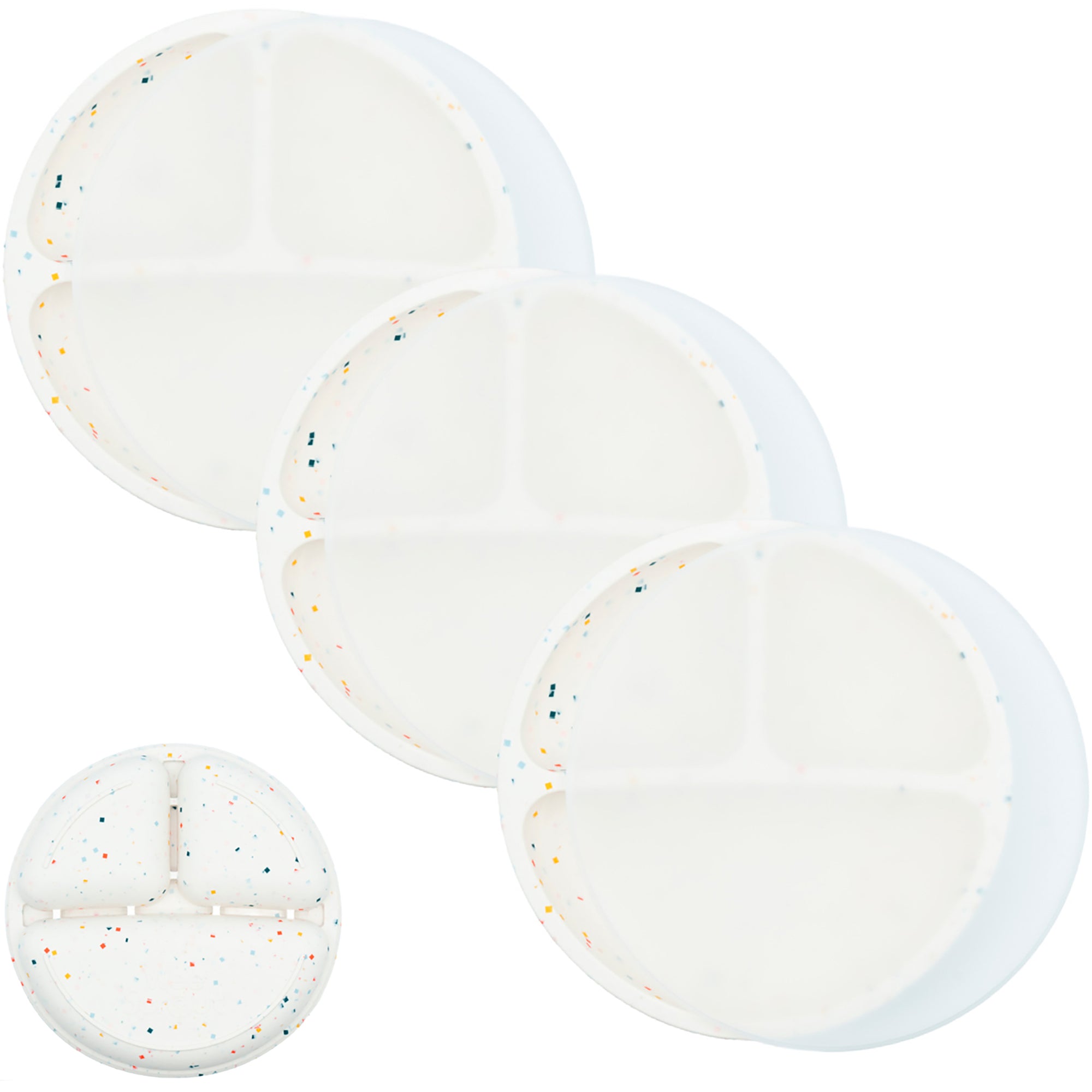 Silicone Divided Plates with Lids (Non-Suction) – Set of 3