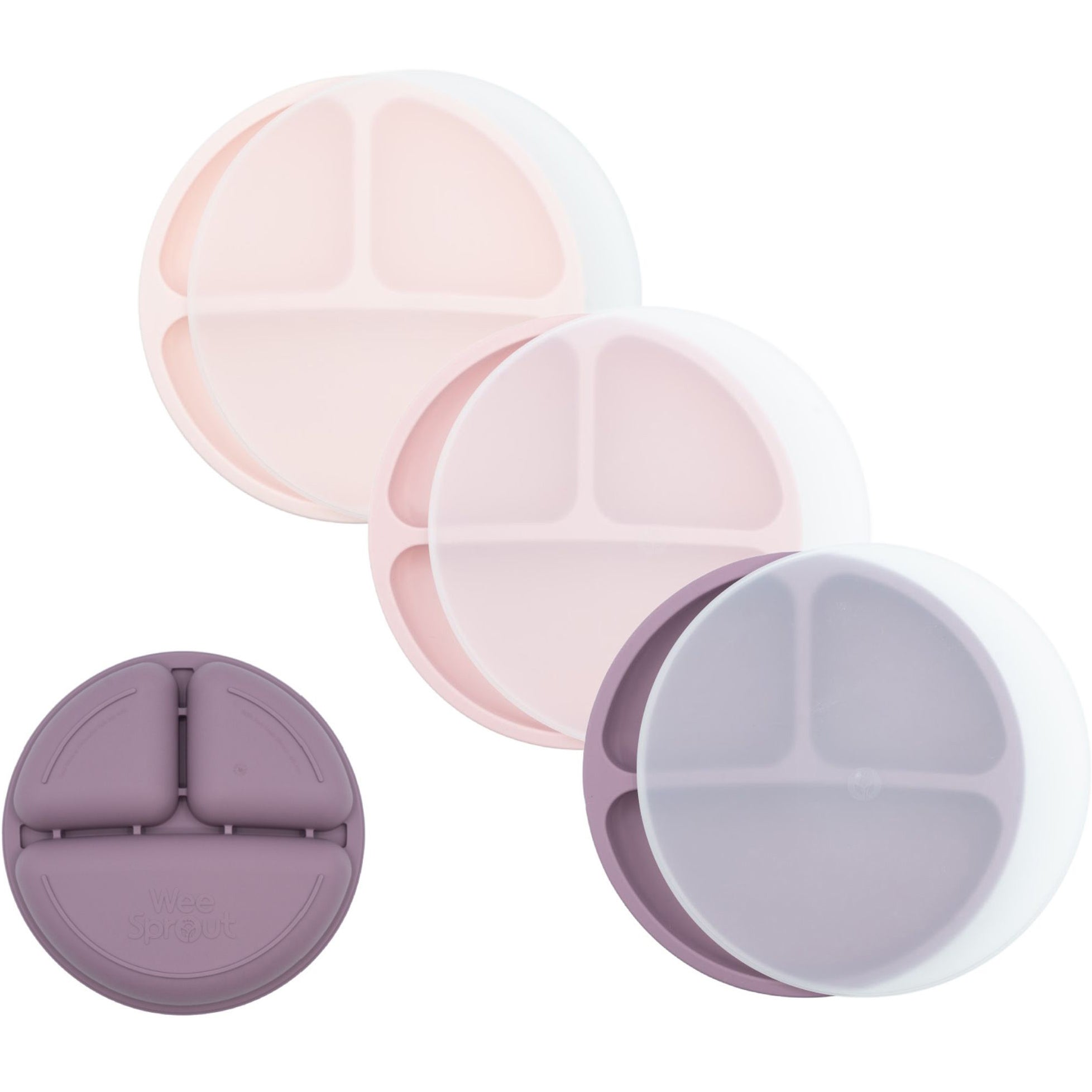 Silicone Divided Plates with Lids (Non-Suction) – Set of 3