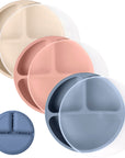 Silicone Divided Plates with Lids (Non-Suction) – Set of 3