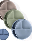 Silicone Divided Plates with Lids (Non-Suction) – Set of 3