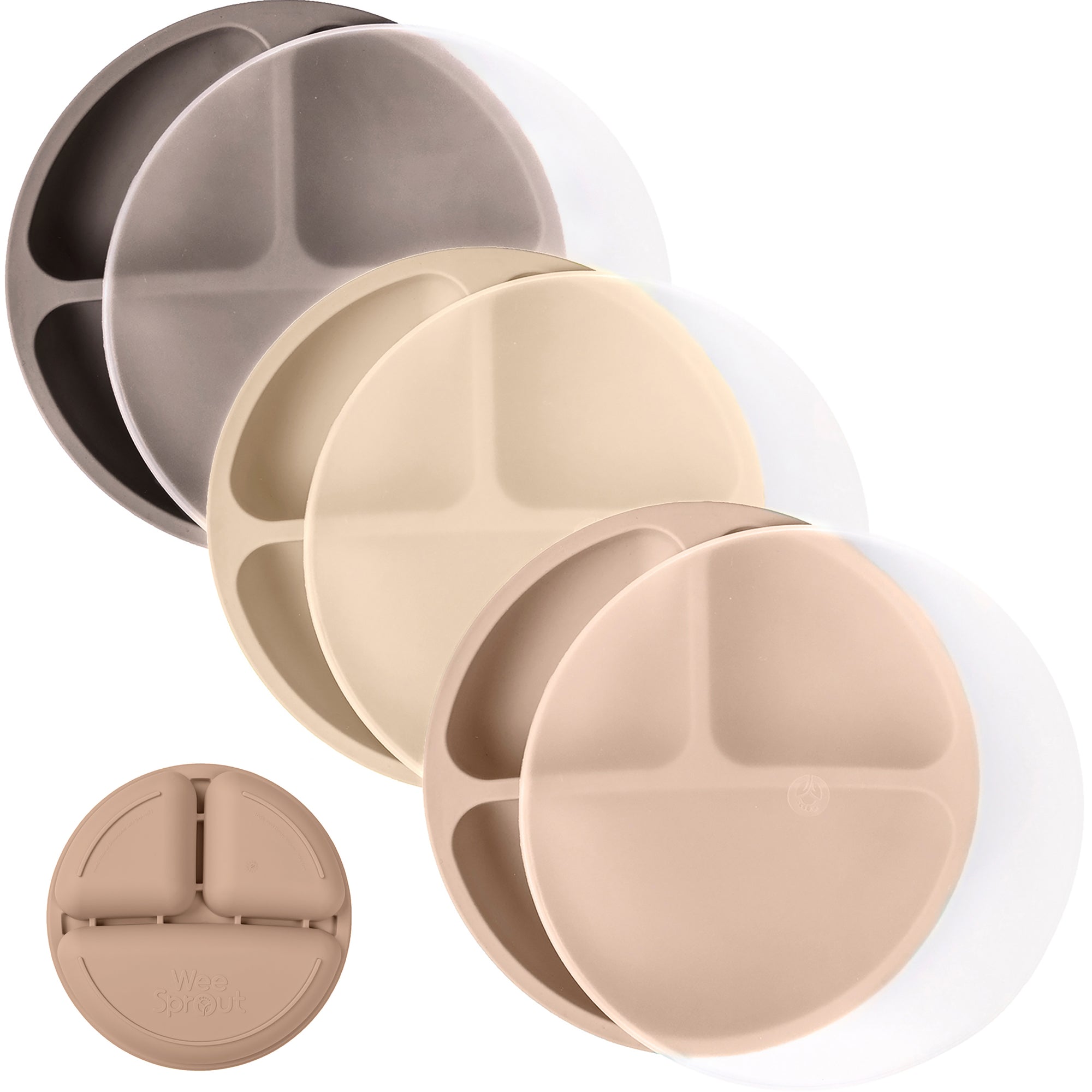 Silicone Divided Plates with Lids (Non-Suction) – Set of 3