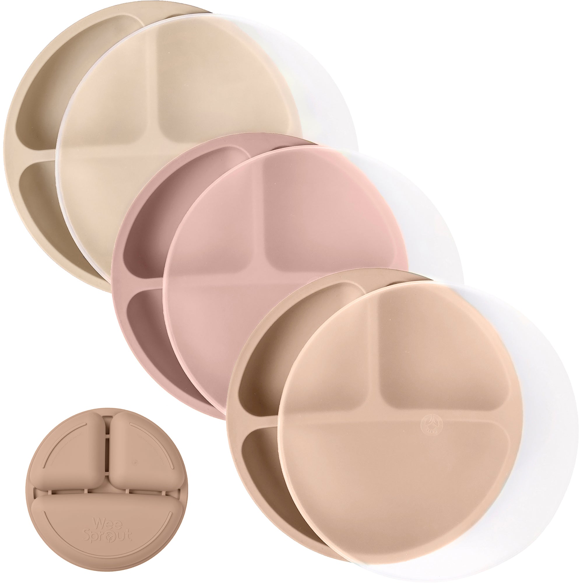 Silicone Divided Plates with Lids (Non-Suction) – Set of 3