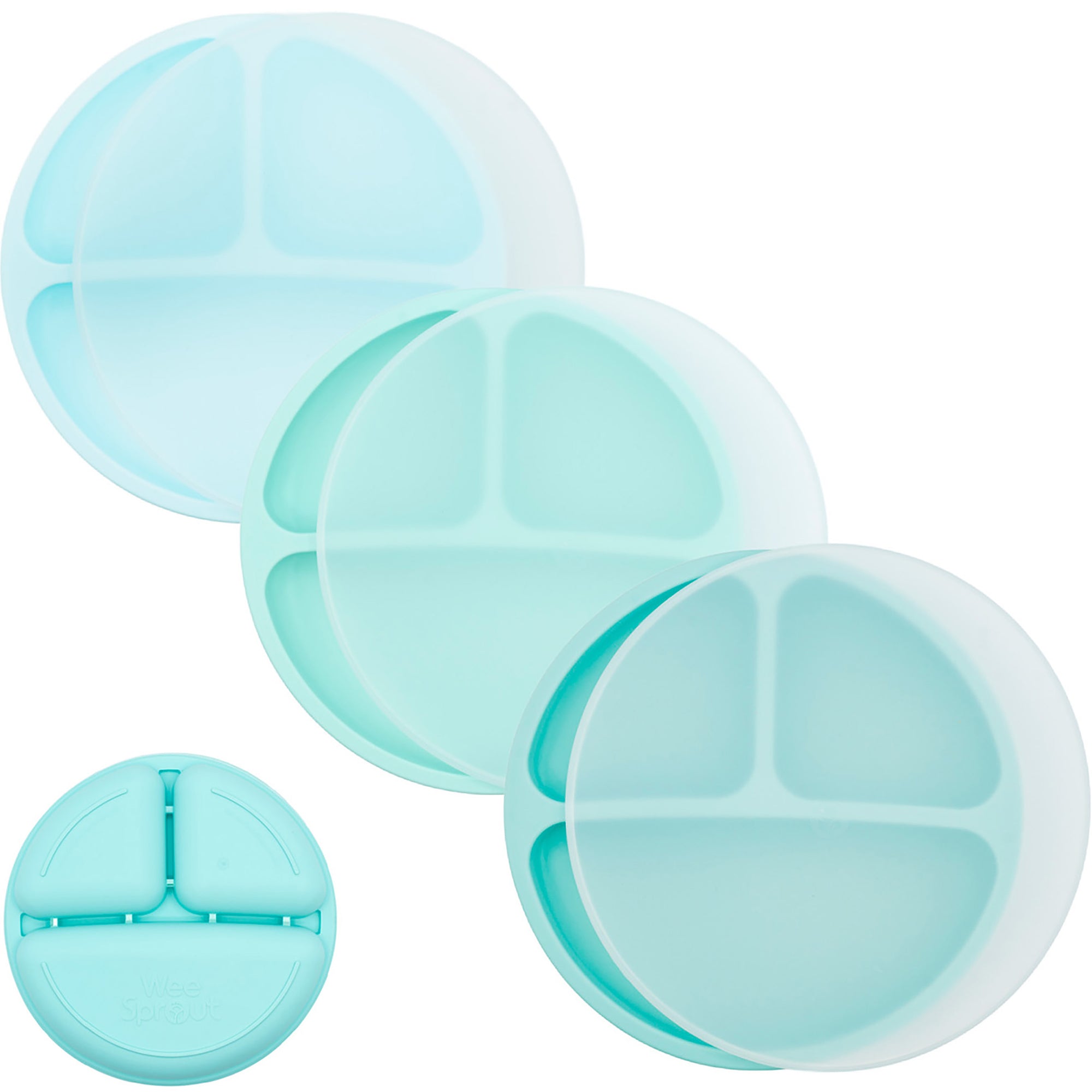 Silicone Divided Plates with Lids (Non-Suction) – Set of 3
