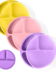 Silicone Divided Plates with Lids (Non-Suction) – Set of 3