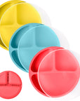 Silicone Divided Plates with Lids (Non-Suction) – Set of 3