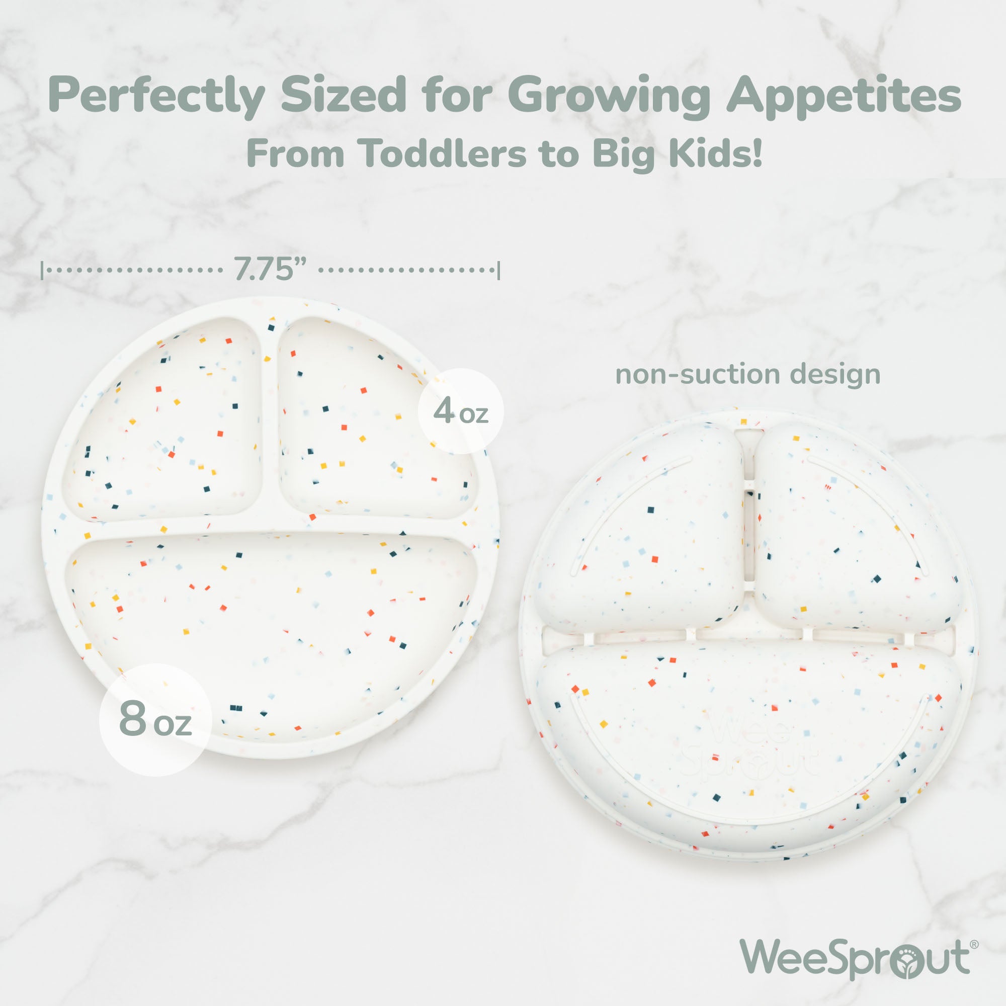 Silicone Divided Plates with Lids (Non-Suction) – Set of 3