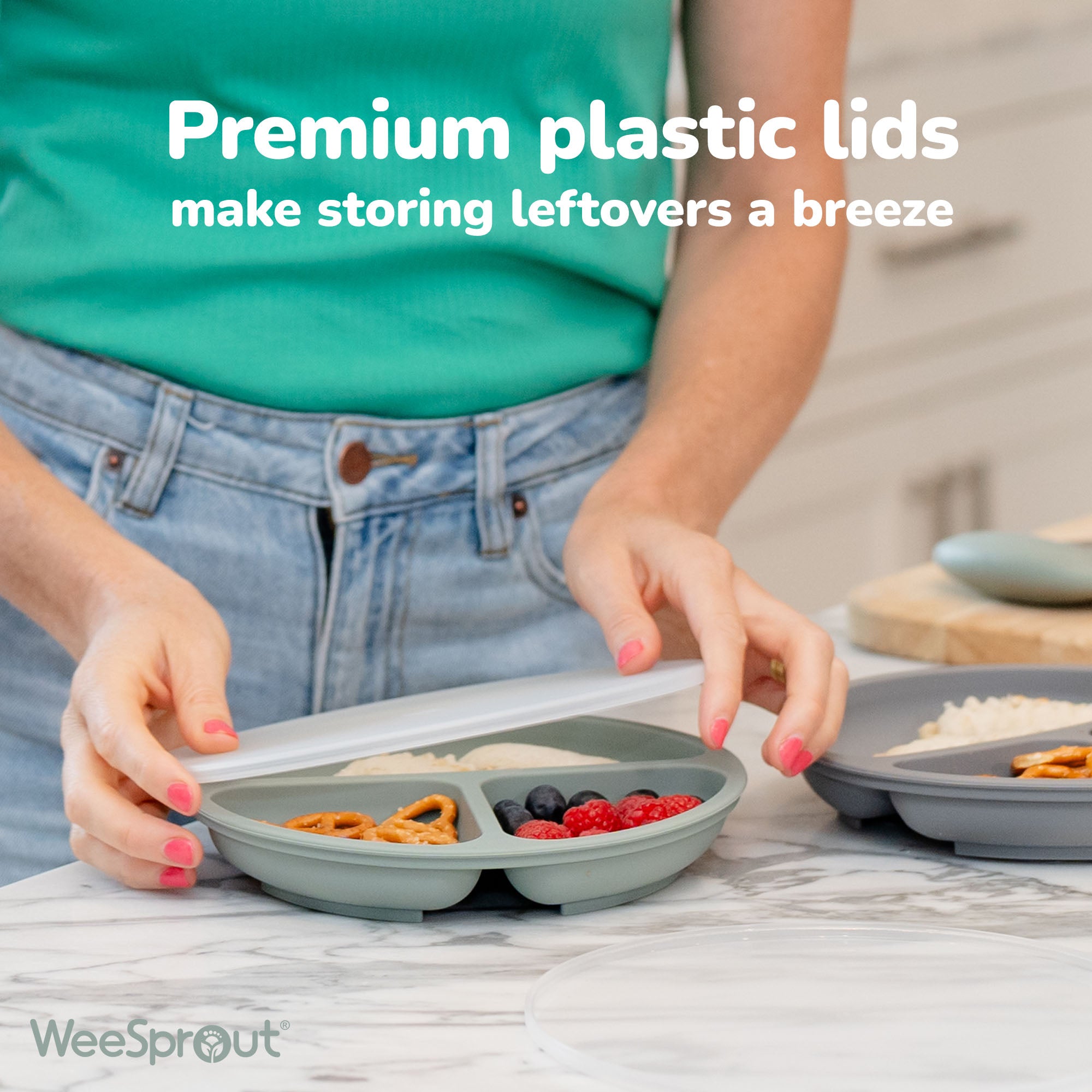 Silicone Divided Plates with Lids (Non-Suction) – Set of 3