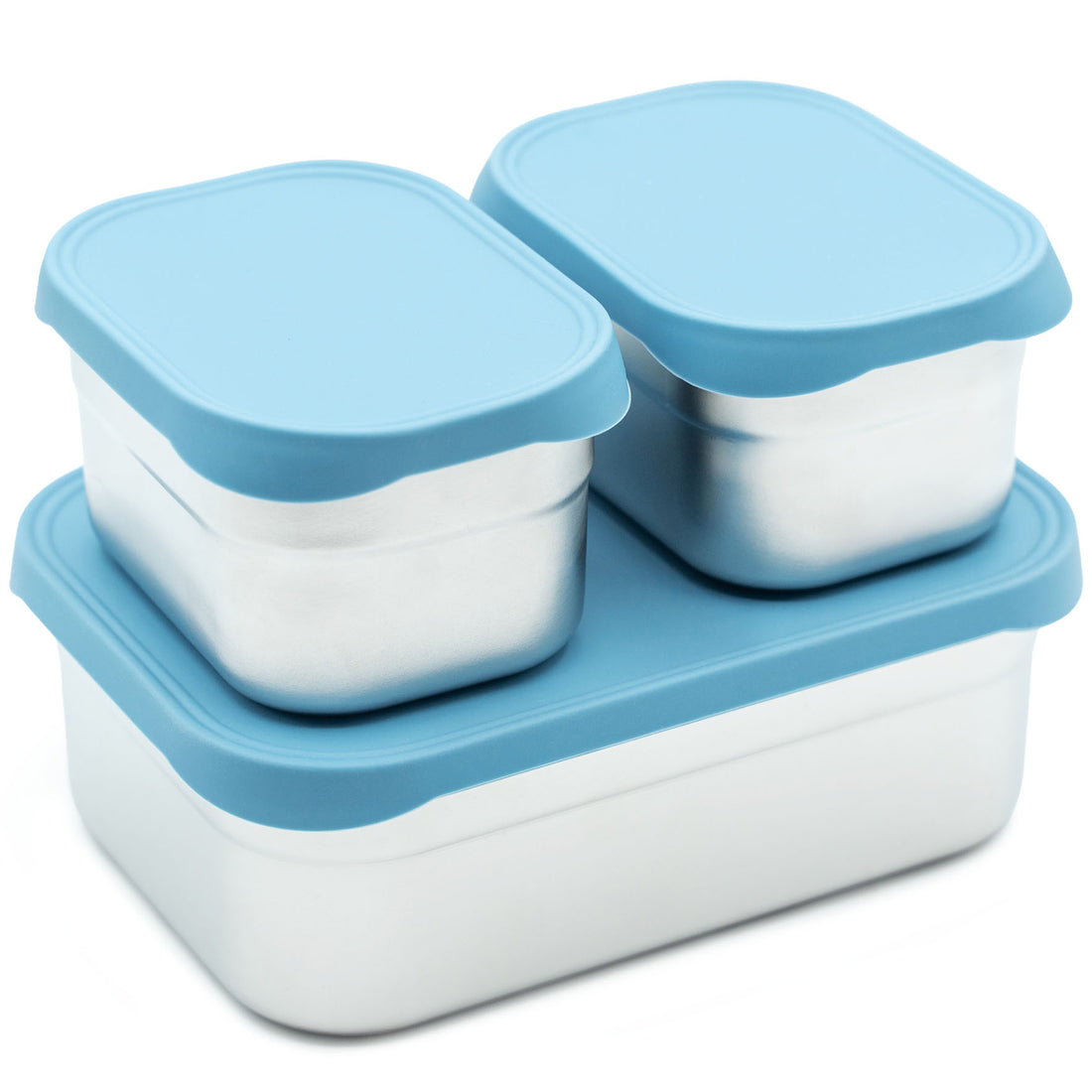 Stainless Steel Bento Box Set with Silicone Lids – 3-Cup + Two 1-Cup Nesting Containers