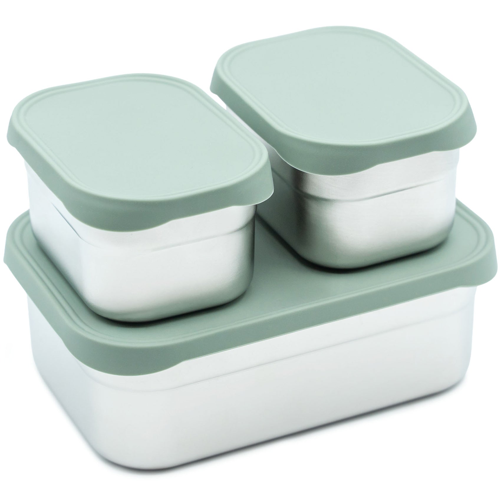 Stainless Steel Bento Box Set with Silicone Lids – 3-Cup + Two 1-Cup Nesting Containers