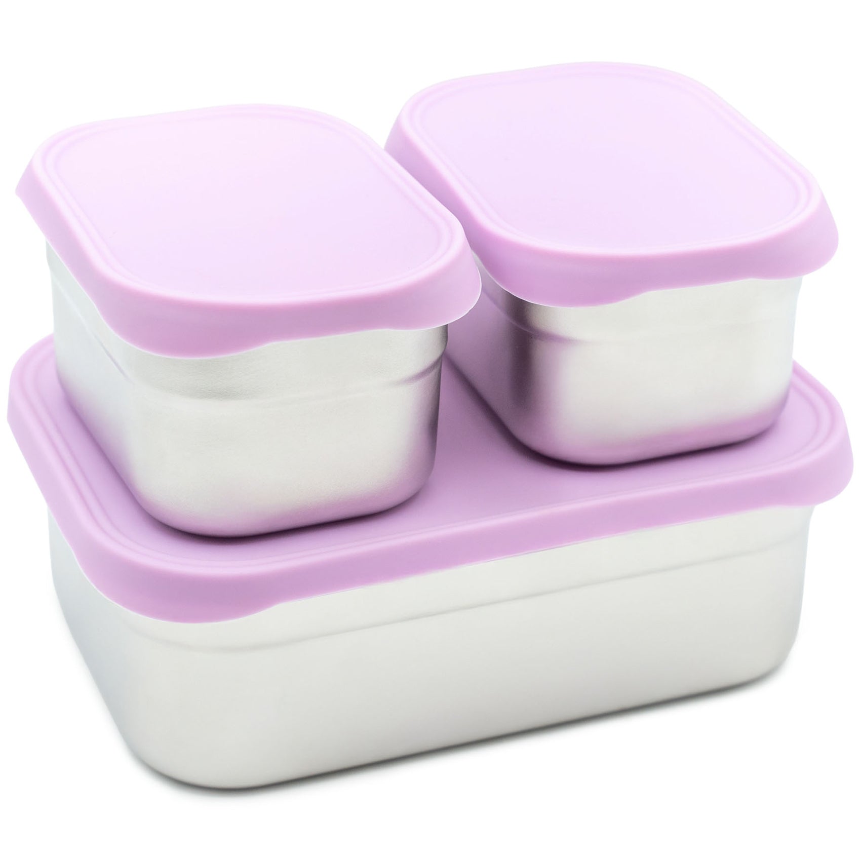 Stainless Steel Bento Box Set with Silicone Lids – 3-Cup + Two 1-Cup Nesting Containers