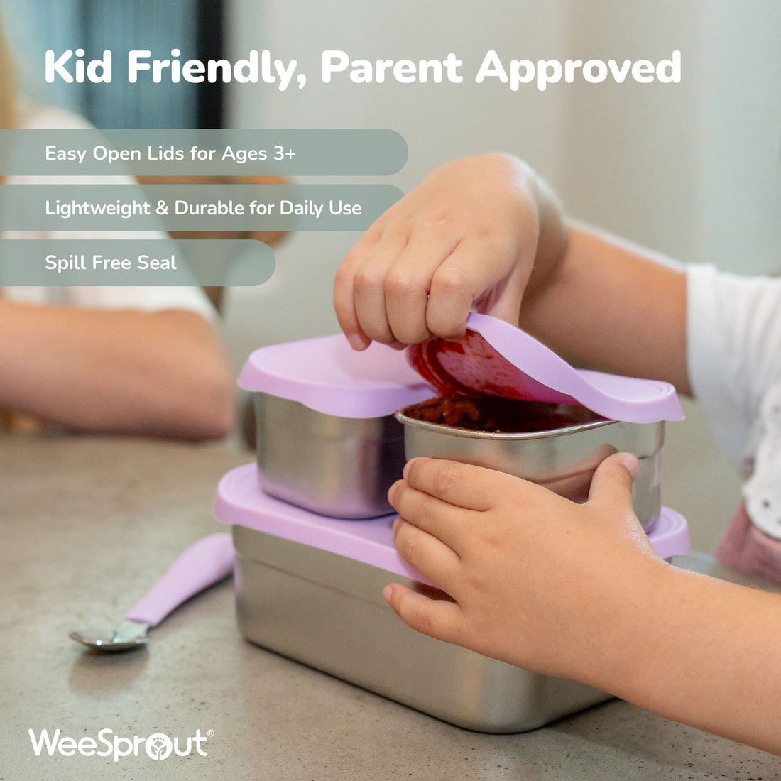 Stainless Steel Bento Box Set with Silicone Lids – 3-Cup + Two 1-Cup Nesting Containers