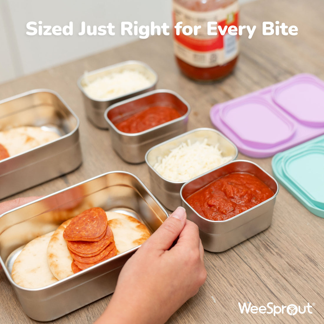 Stainless Steel Bento Box Set with Silicone Lids – 3-Cup + Two 1-Cup Nesting Containers