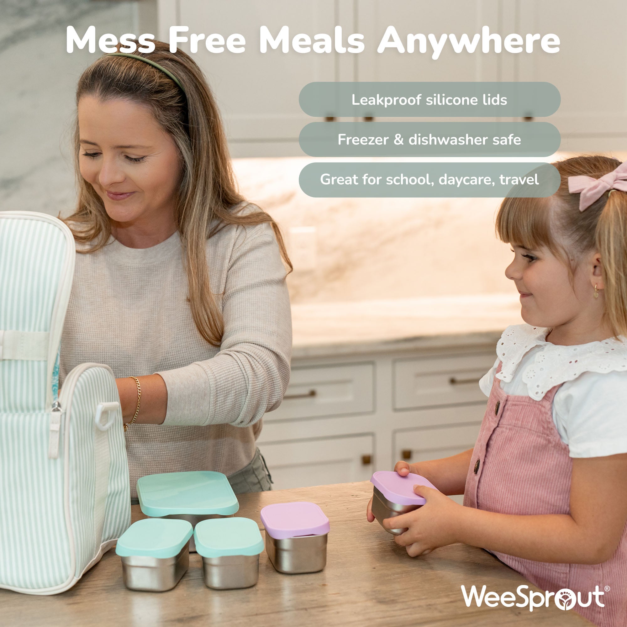 Stainless Steel Bento Box Set with Silicone Lids – 3-Cup + Two 1-Cup Nesting Containers