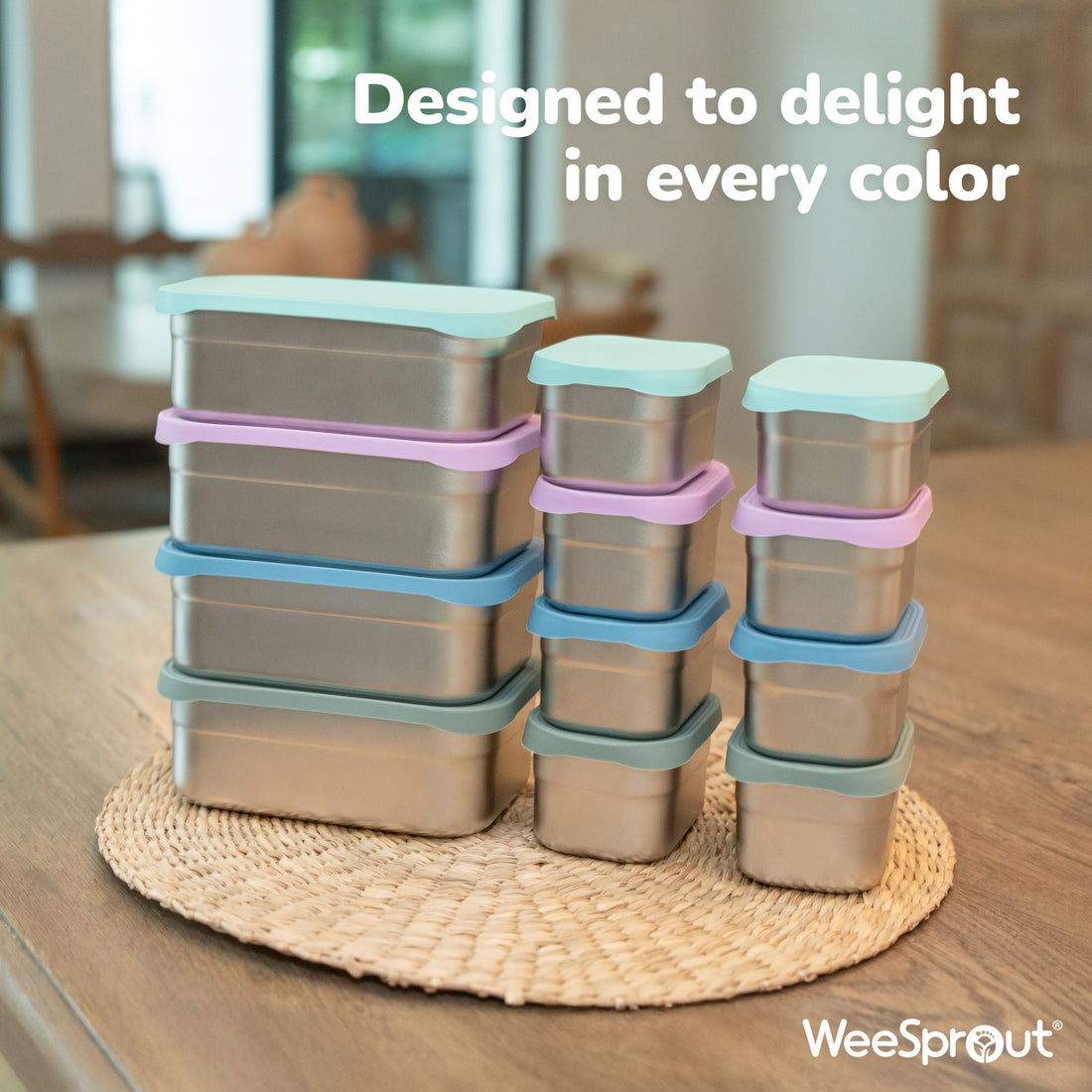 Stainless Steel Bento Box Set with Silicone Lids – 3-Cup + Two 1-Cup Nesting Containers