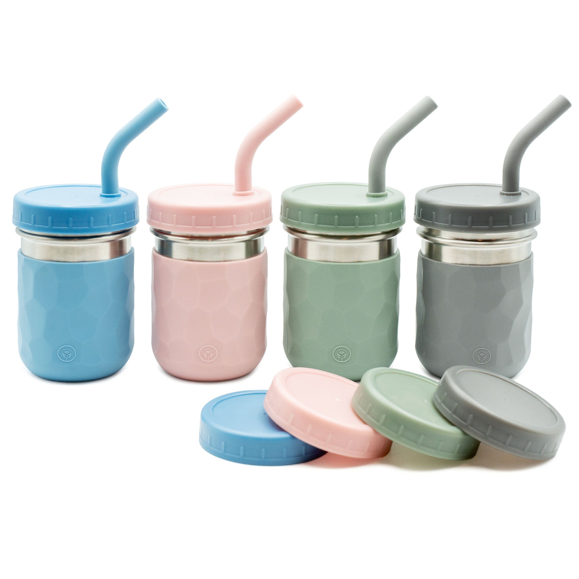 WeeSprout 2-in-1 Drinking Cups for Kids, Durable Stainless Steel Tumblers, 8 oz, Set of 4
