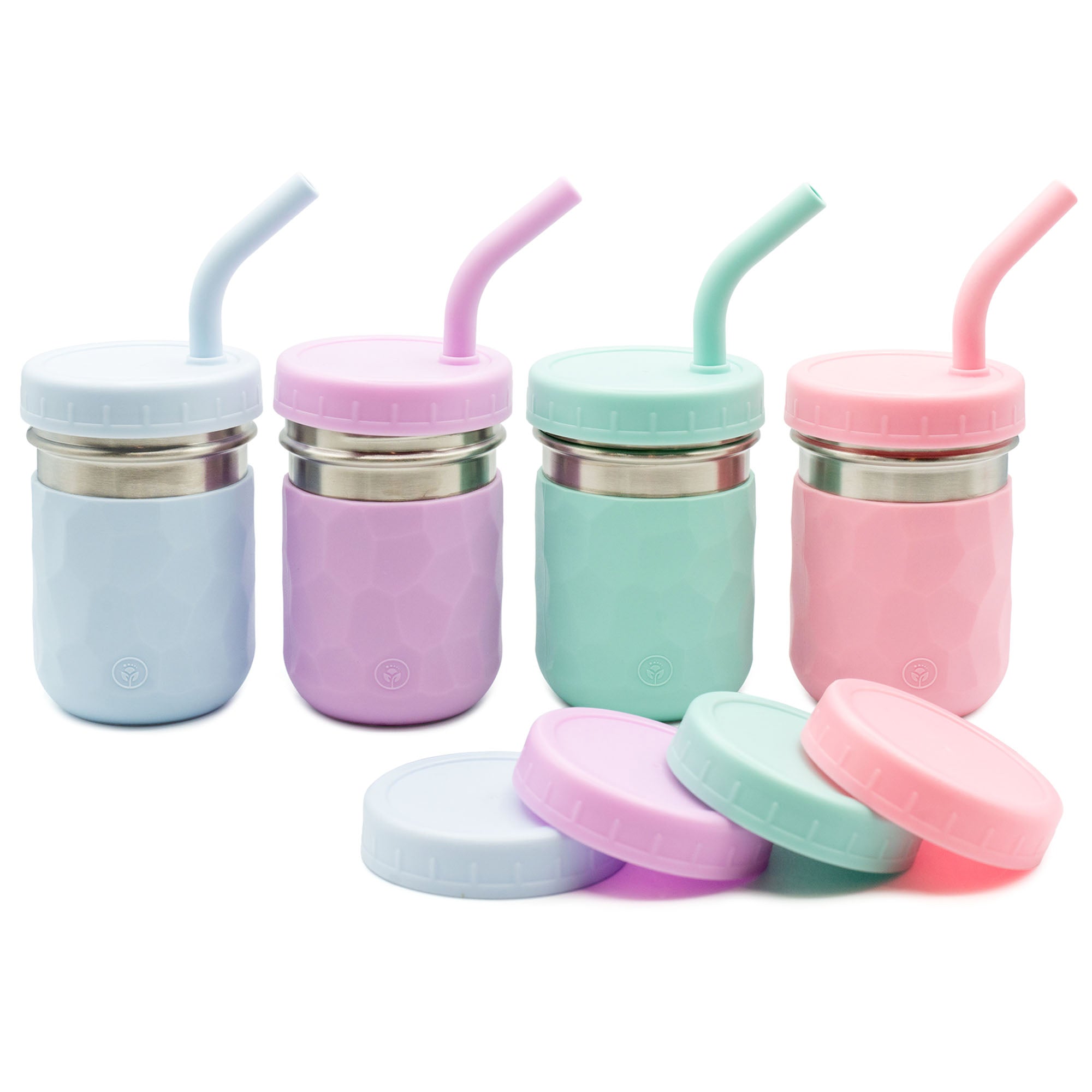 10oz stainless steel cups for kids WeeSprout 2-in-1 Drinking Cups for Kids, Durable Stainless Steel Tumblers, 8 oz, Set of 4
