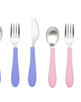 Stainless Steel & Silicone Kids Utensils – Set of 6 (2 Knives, 2 Forks, 2 Spoons)
