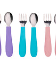 Stainless Steel & Silicone Toddler Utensils – Set of 6 (3 Forks + 3 Spoons)