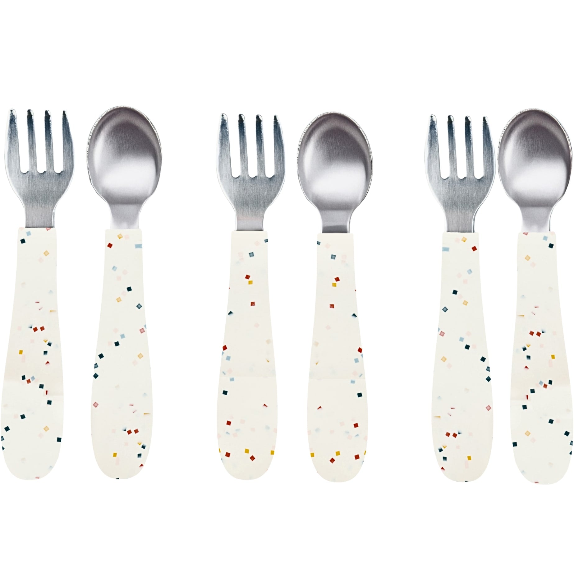 Stainless Steel &amp; Silicone Toddler Utensils – Set of 6 (3 Forks + 3 Spoons)