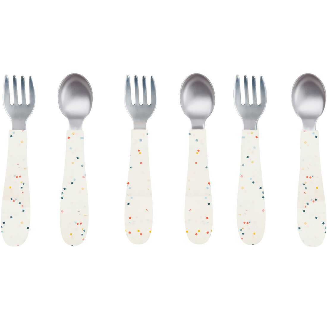 Stainless Steel & Silicone Toddler Utensils – Set of 6 (3 Forks + 3 Spoons)