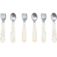 Stainless Steel & Silicone Toddler Utensils – Set of 6 (3 Forks + 3 Spoons)