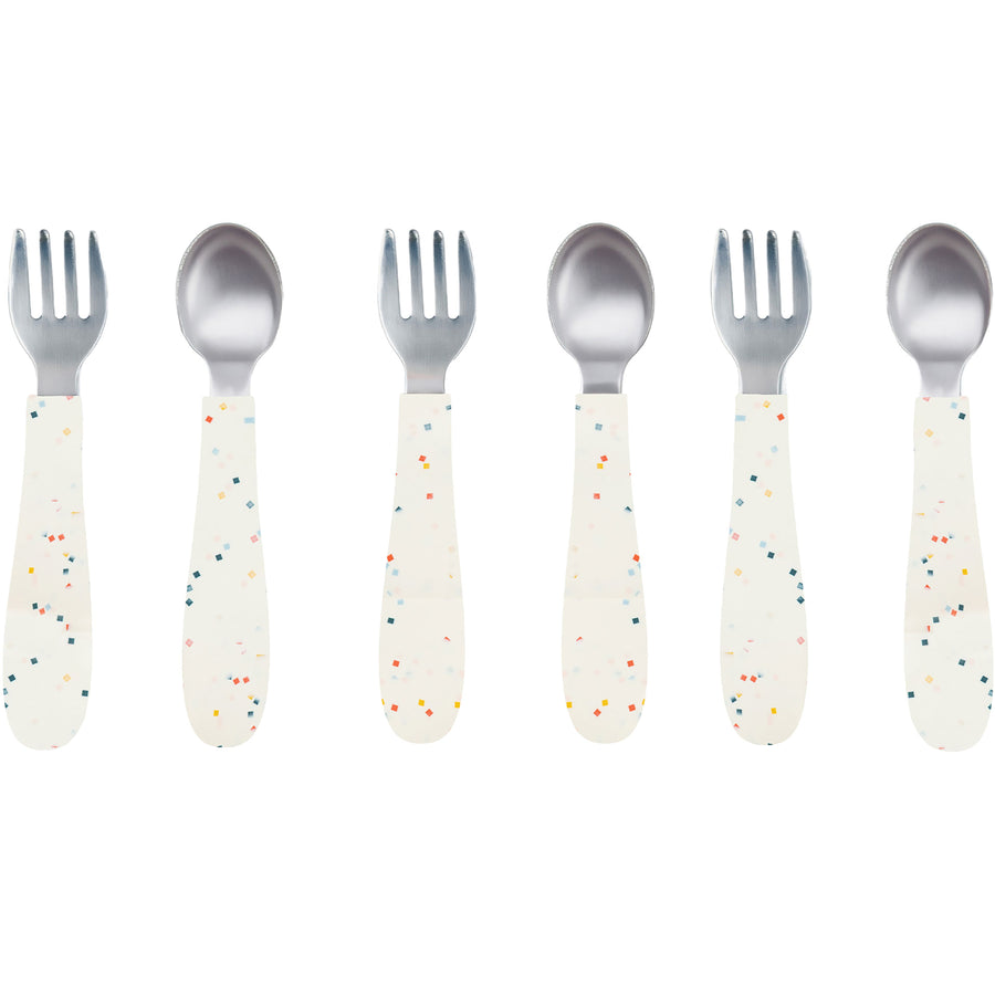 Stainless Steel & Silicone Toddler Utensils – Set of 6 (3 Forks + 3 Spoons)