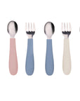 Stainless Steel & Silicone Toddler Utensils – Set of 6 (3 Forks + 3 Spoons)