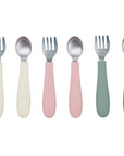 Stainless Steel & Silicone Toddler Utensils – Set of 6 (3 Forks + 3 Spoons)