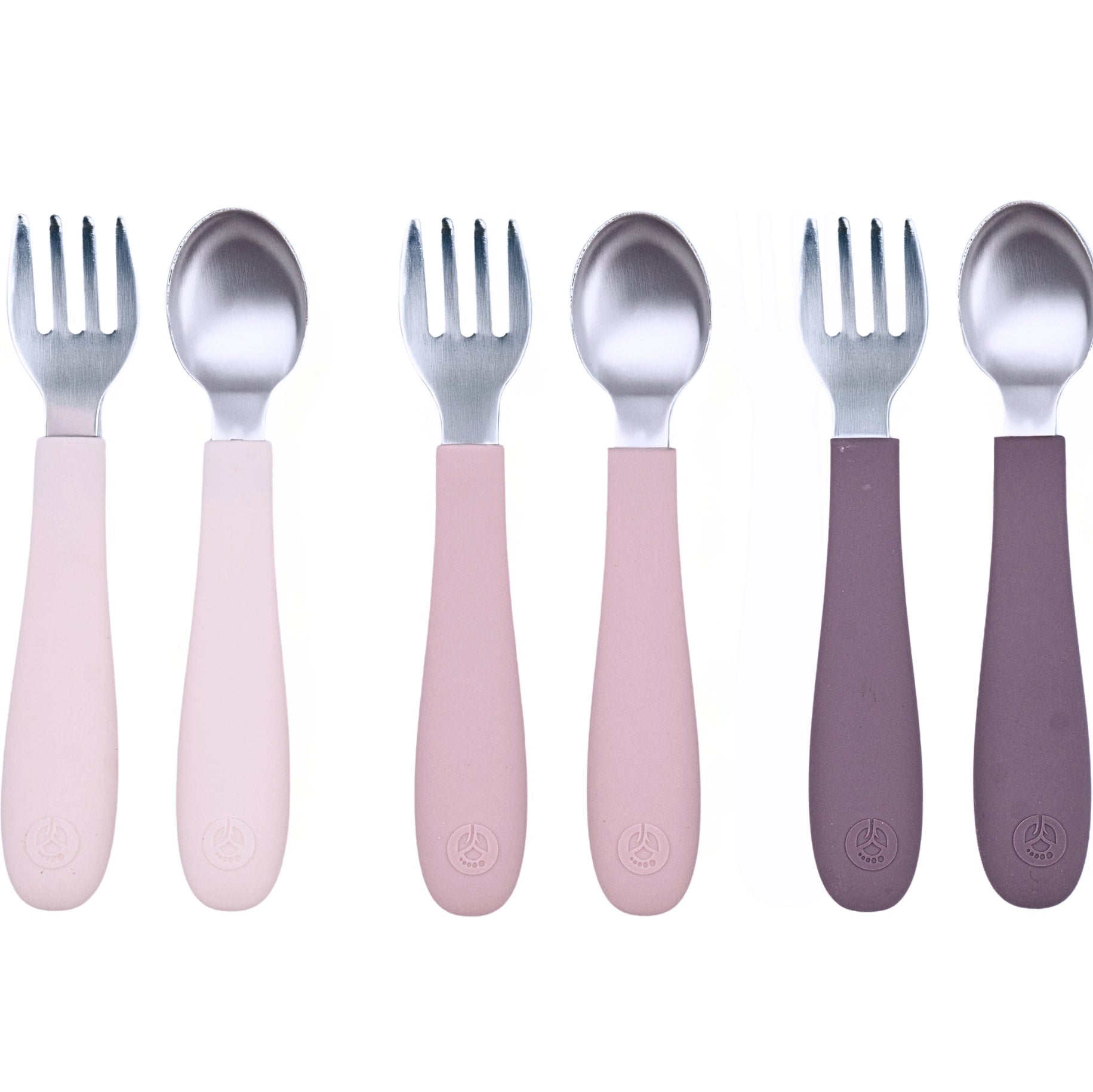 Stainless Steel &amp; Silicone Toddler Utensils – Set of 6 (3 Forks + 3 Spoons)