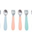 Stainless Steel & Silicone Toddler Utensils – Set of 6 (3 Forks + 3 Spoons)