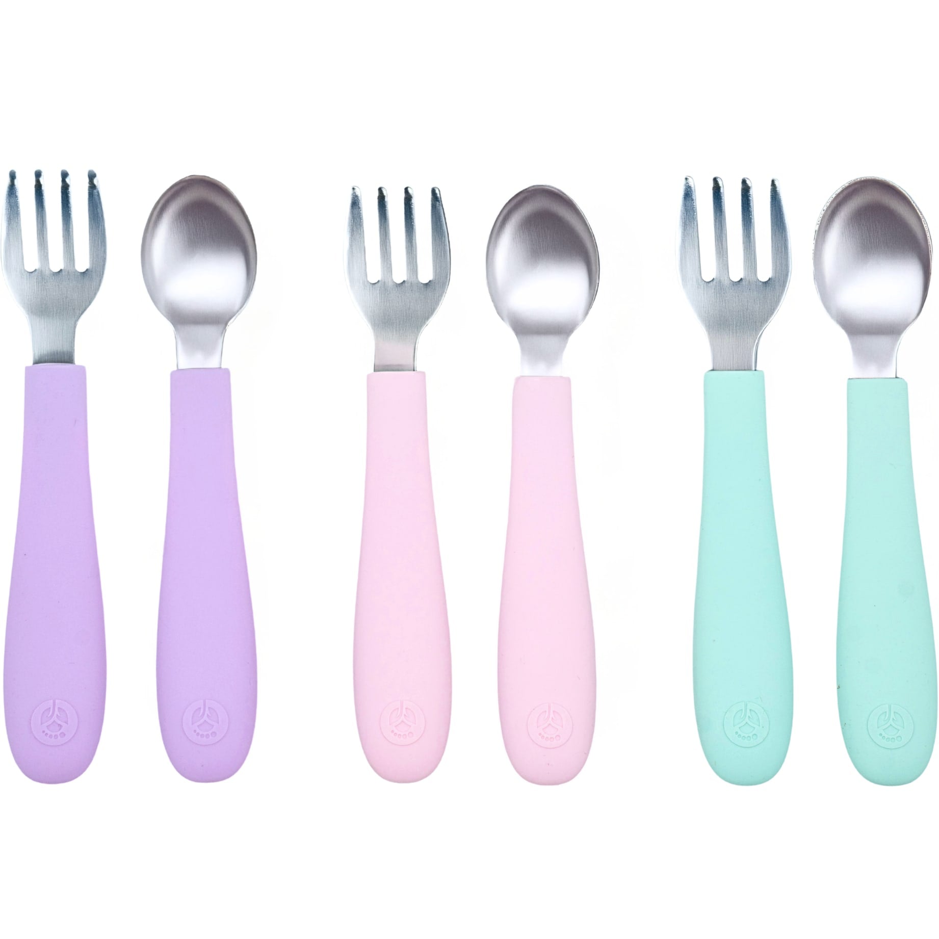 Stainless Steel &amp; Silicone Toddler Utensils – Set of 6 (3 Forks + 3 Spoons)