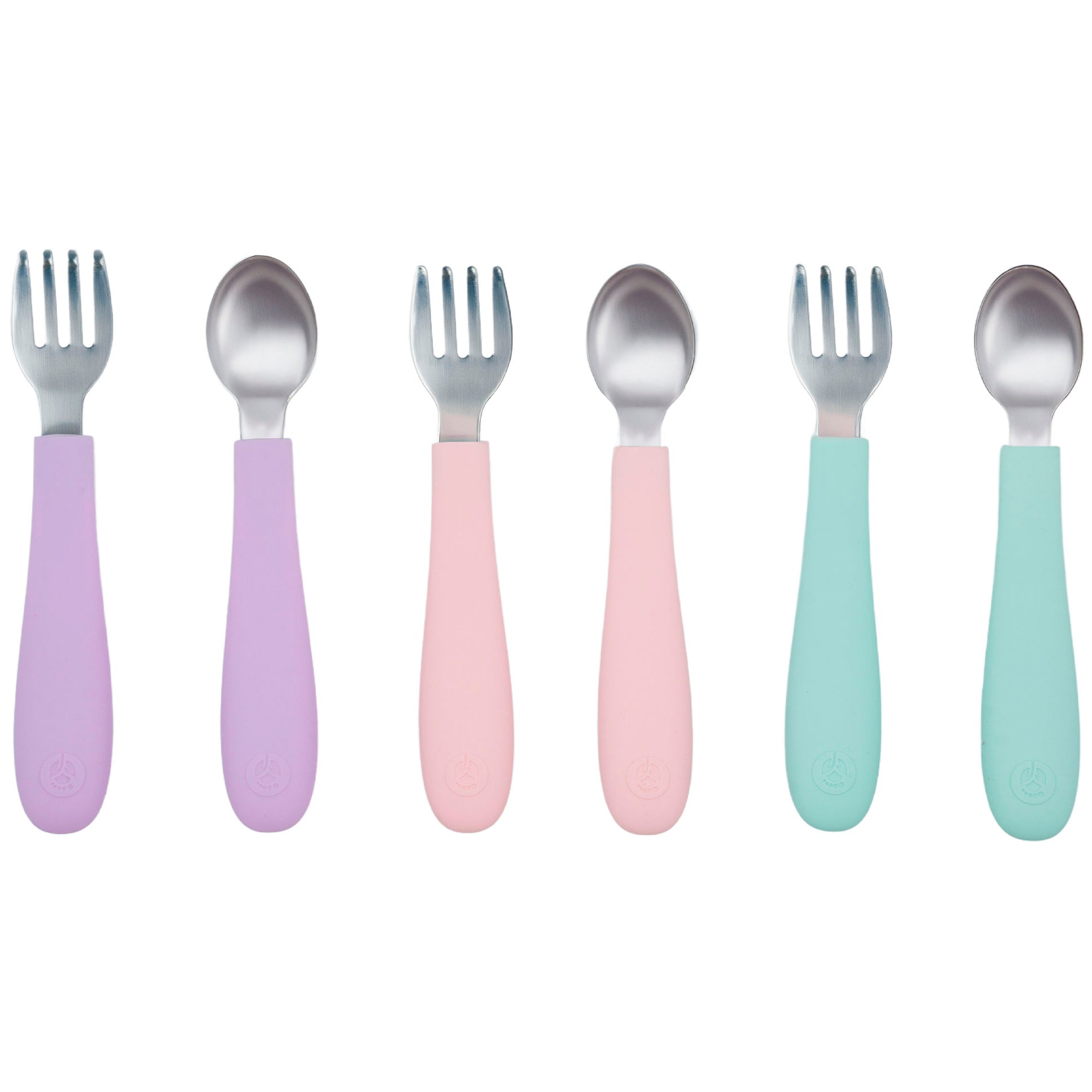 Stainless Steel &amp; Silicone Toddler Utensils – Set of 6 (3 Forks + 3 Spoons)