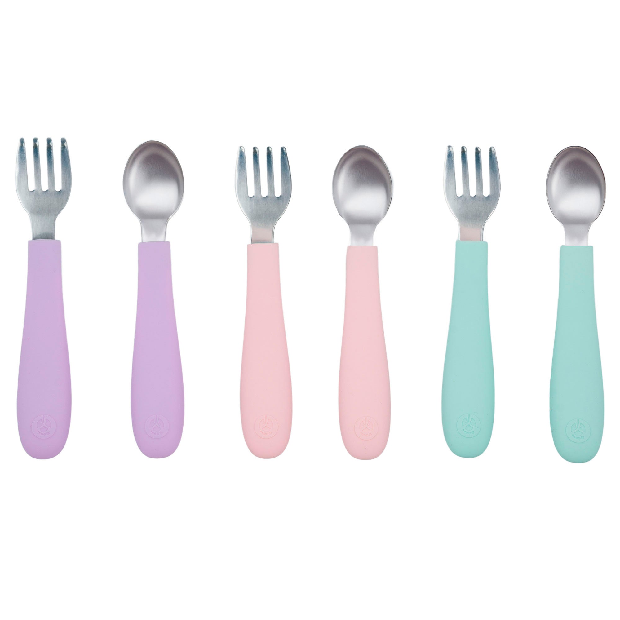 Stainless Steel &amp; Silicone Toddler Utensils – Set of 6 (3 Forks + 3 Spoons)