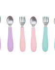 Stainless Steel & Silicone Toddler Utensils – Set of 6 (3 Forks + 3 Spoons)