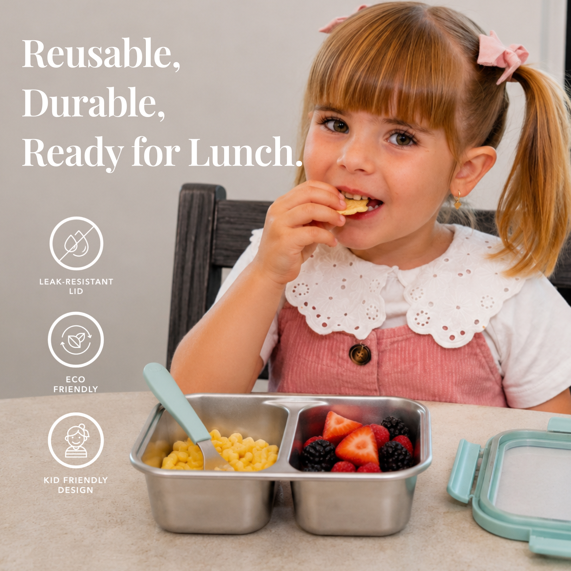 Stainless Steel Bento Box with Leak-Resistant Lid with 14 oz &amp; 18 oz Sections
