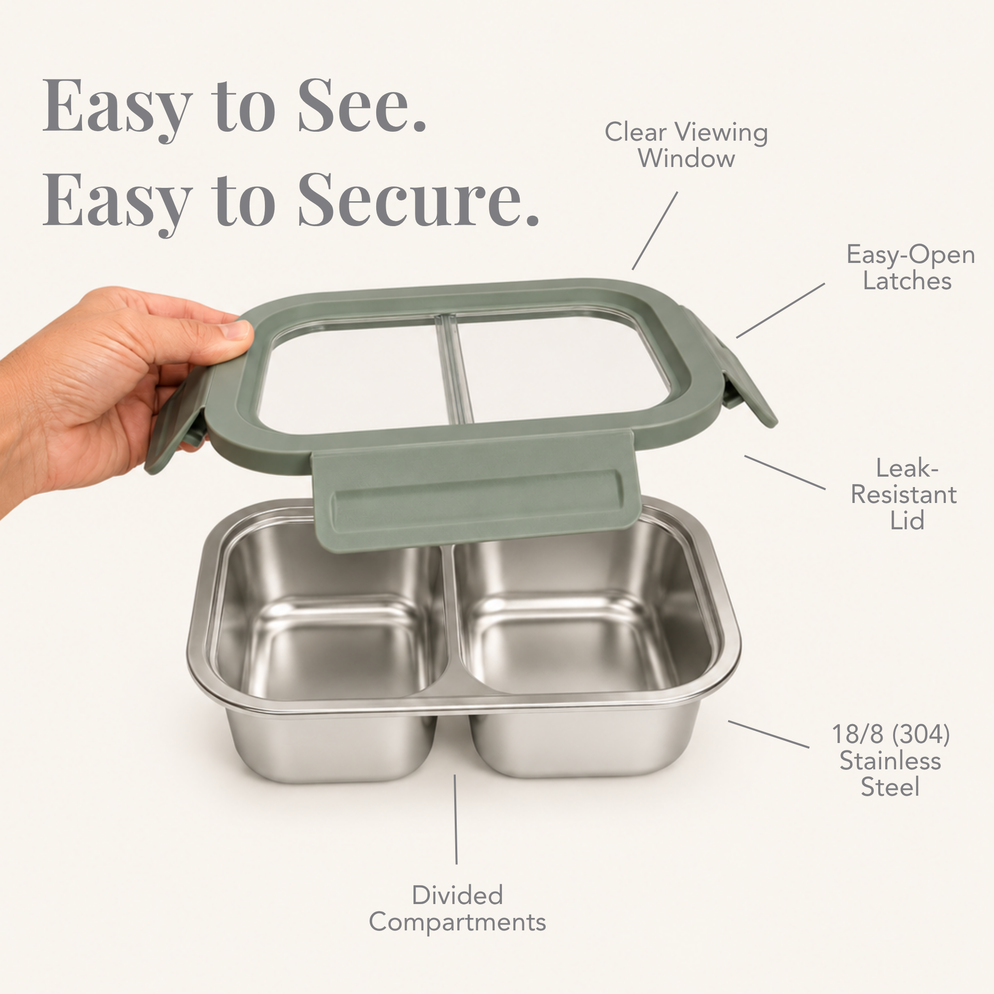 Stainless Steel Bento Box with Leak-Resistant Lid with 14 oz &amp; 18 oz Sections