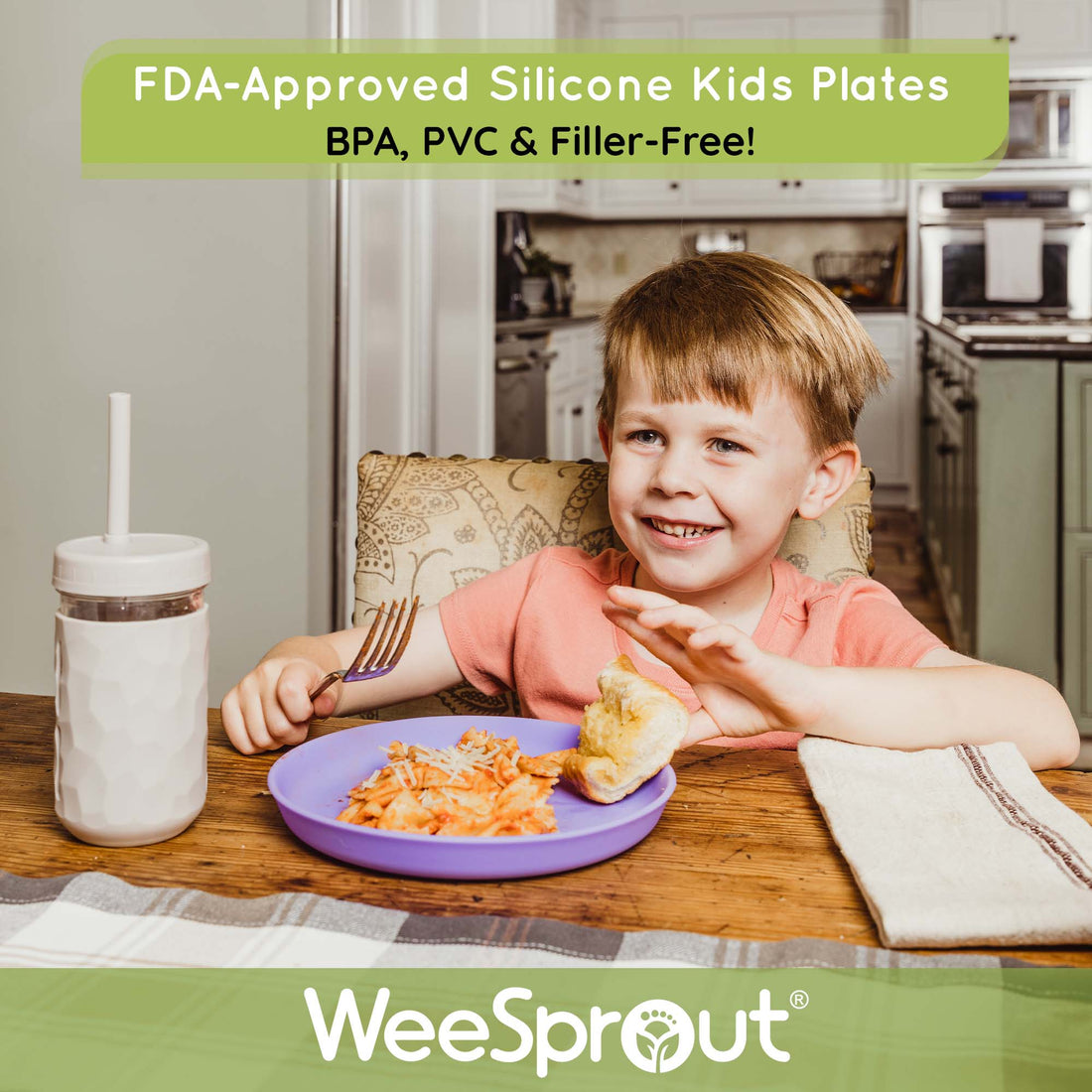 Kids or Toddler Undivided Silicone Plates with Lids