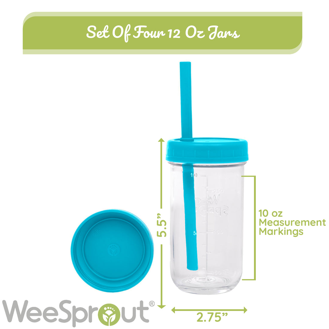 WeeSprout Glass Cups With Lids & Straws Spill-resistant Cups for