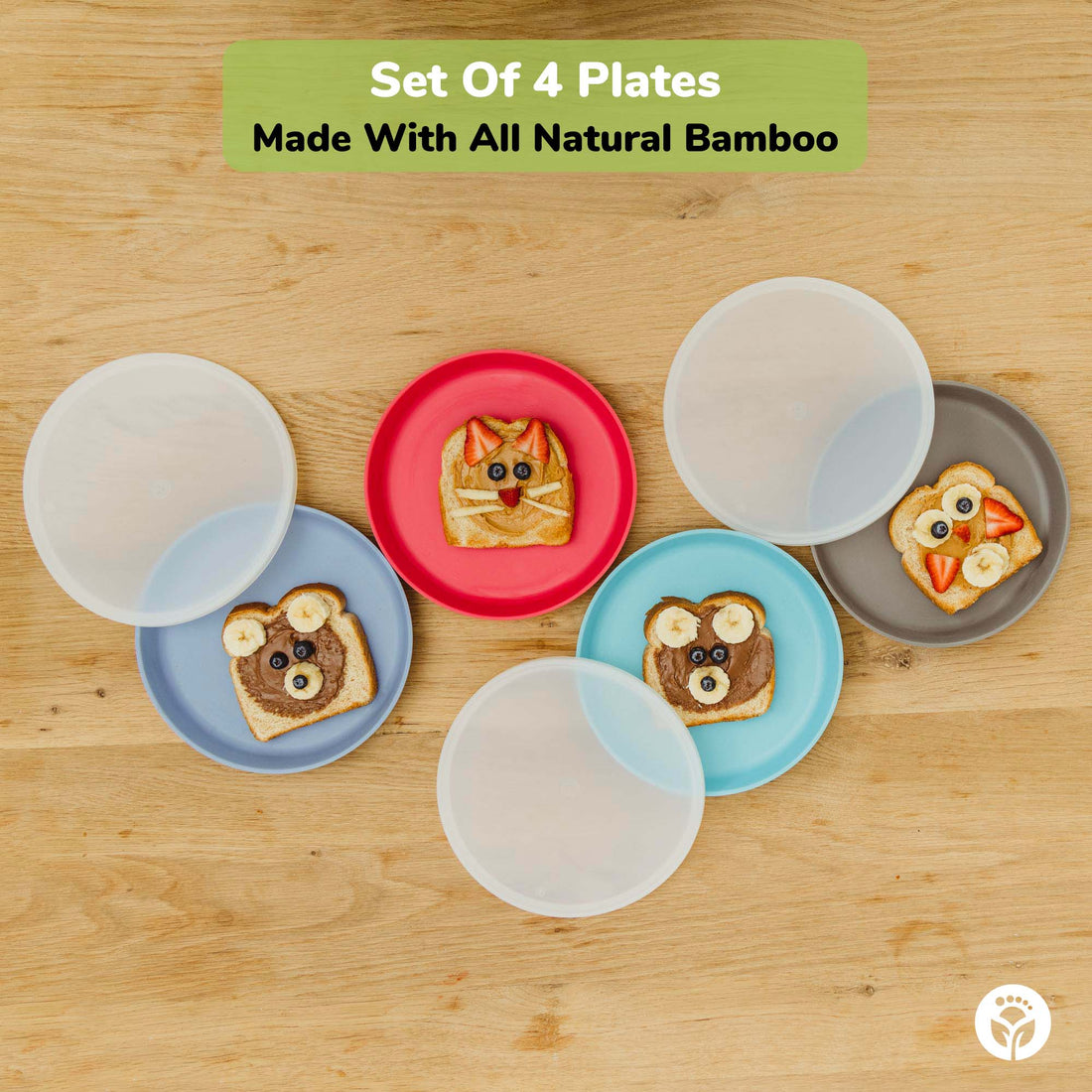 WeeSprout Divided Bamboo Plates for Kids, Kids Plates Made with Food Grade Natural Bamboo, Divided Design for Picky Eaters, Kid-Sized Reusable