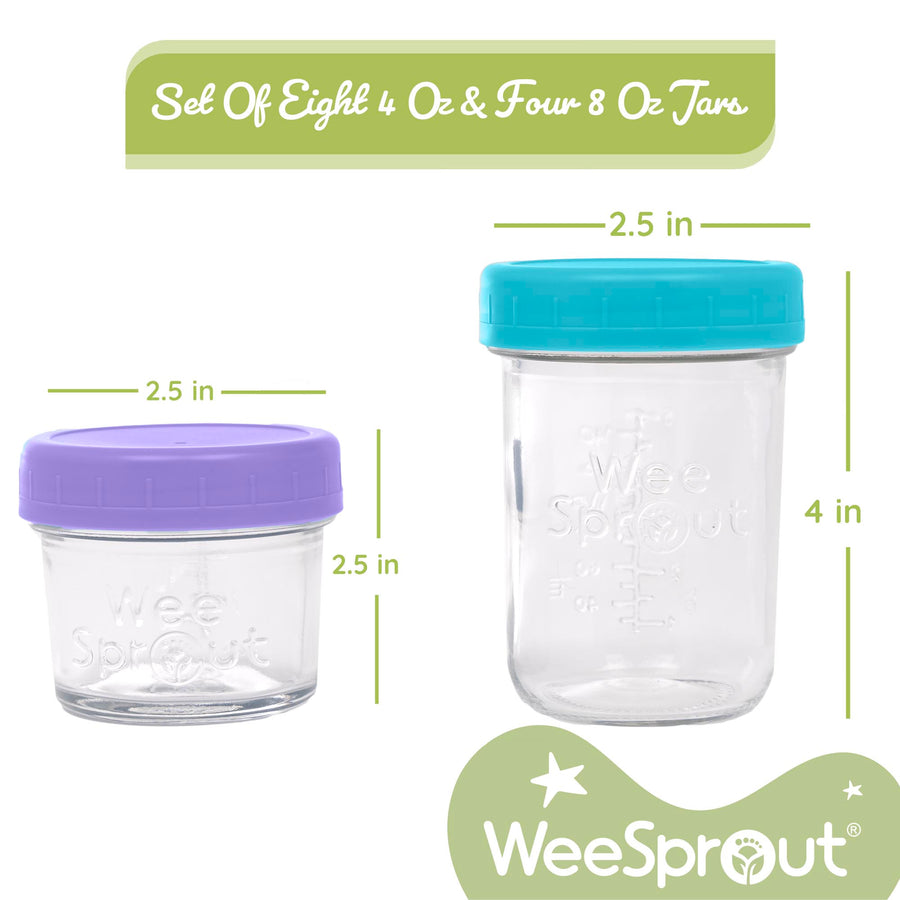 WeeSprout Glass Baby Food Storage Jars - 12 Set, 4 oz Baby F